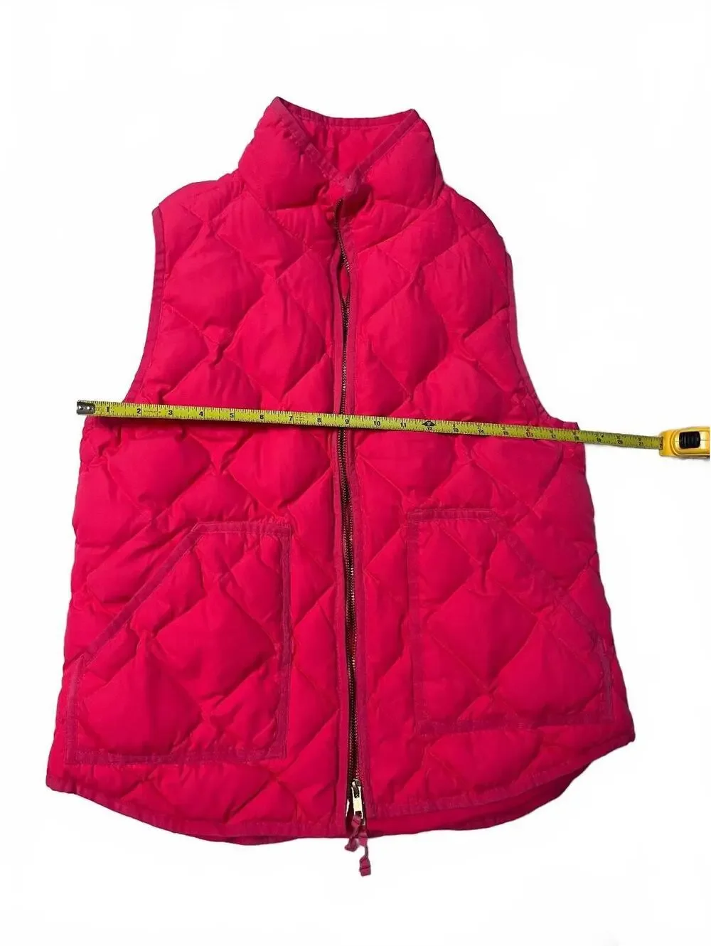 J.Crew Hot Pink Quilted Down Puffer Vest Size M Preppy Barbiecore Après Ski